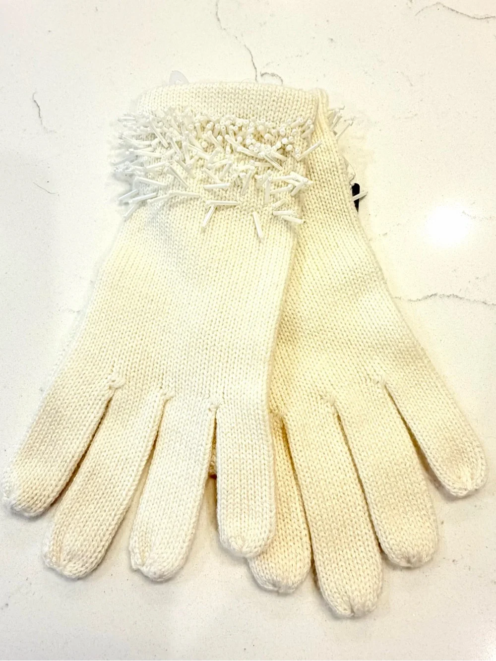 NWT BCBGMaxAzria Ivory Knit Beaded Cuff Gloves
